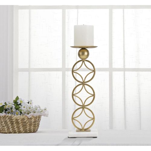 Bougeoir Mf344, Marbre, Or, 10x10x32 Cm