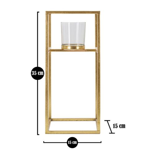 Bougeoir Mf347, Métal, Or, 15x15x35 Cm