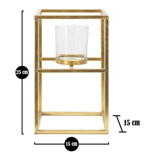 Bougeoir Mf348, Métal, Or, 15x15x25 Cm