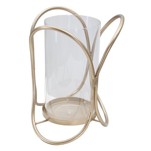 Bougeoir Mf349, Métal, Marron, 16x16x21,5 Cm