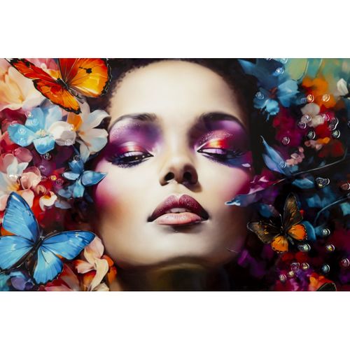 Impression Sur Toile Fleurs, Tissu, Multicouleur, 92x62x4 Cm