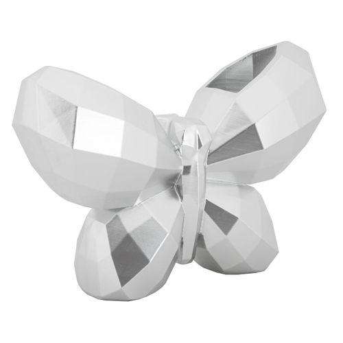 Vase Décoratif Papillon, Polyrésine, Argent, 15x22,5x8 Cm