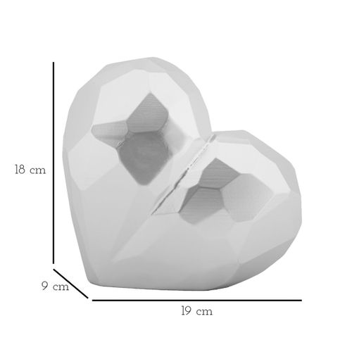 Vase Décoratif Cœur, Polyrésine, Argent, 18x19x9 Cm
