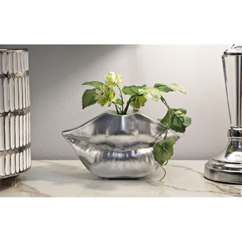 Vase Décoratif Bouche, Polyrésine, Argent, 12x23x8 Cm