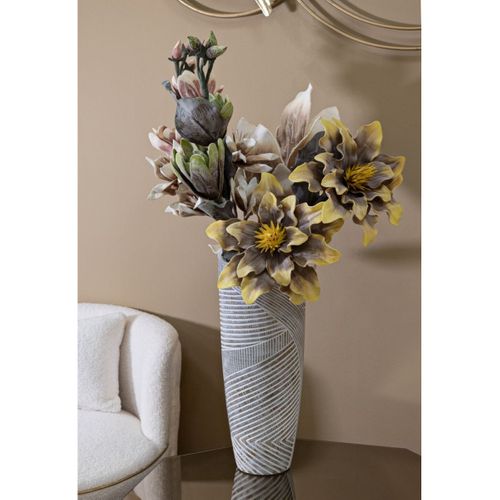 Vase Décoratif Lignes, Polyrésine, Blanc, 45x18x18 Cm