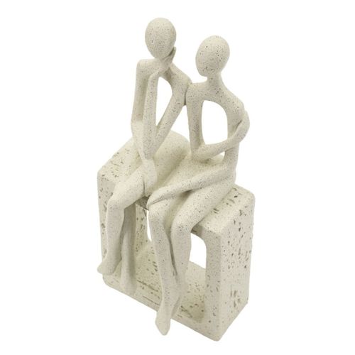 Sculpture Personnes 1, Polyrésine, Beige, 11,5x9x25 Cm