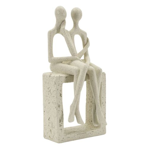 Sculpture Personnes 1, Polyrésine, Beige, 11,5x9x25 Cm