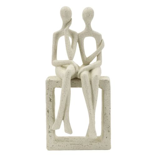 Sculpture Personnes 1, Polyrésine, Beige, 11,5x9x25 Cm