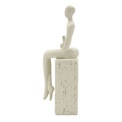 Sculpture Personnage, Polyrésine, Beige, 8,5x6,5x24 Cm