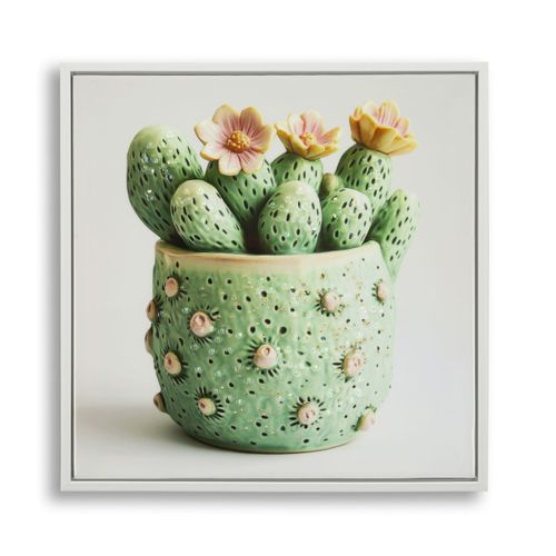 Impression Sur Toile Avec Cadre Cactus 2, Bois, Multicouleur, 40x2,8x40 Cm