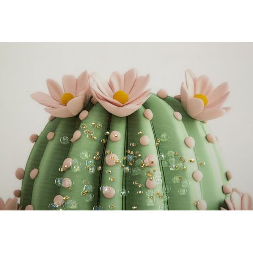 Impression Sur Toile Avec Cadre Cactus 3, Bois, Multicouleur, 40x2,8x40 Cm