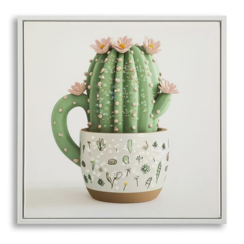 Impression Sur Toile Avec Cadre Cactus 3, Bois, Multicouleur, 40x2,8x40 Cm