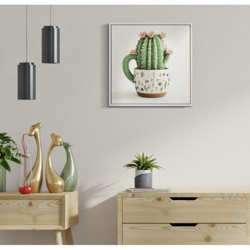 Impression Sur Toile Avec Cadre Cactus 3, Bois, Multicouleur, 40x2,8x40 Cm