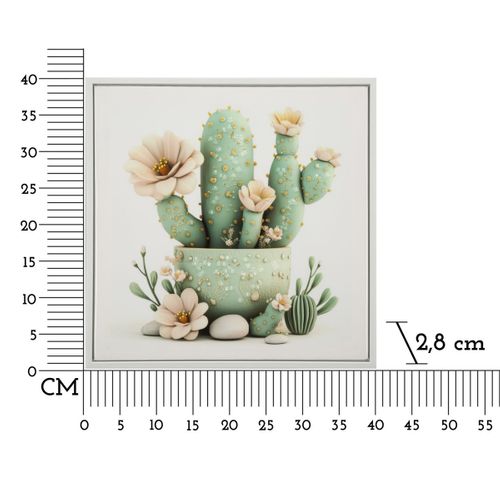 Impression Sur Toile Avec Cadre Cactus 5, Bois, Multicouleur, 40x2,8x40 Cm