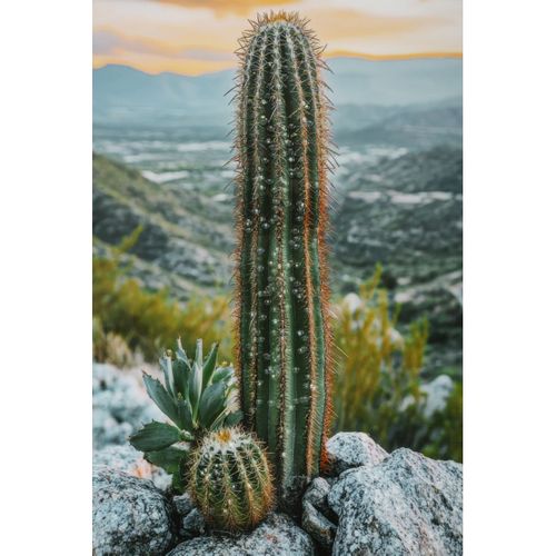 Impression Sur Toile Avec Cadre Cactus, Bois, Multicouleur, 60x4x90 Cm