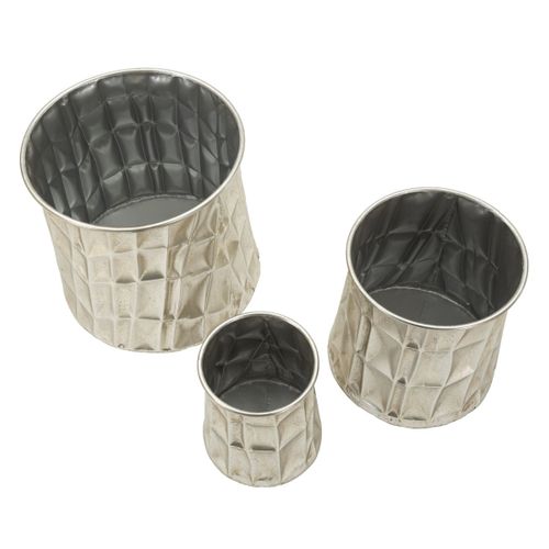 Lot De 3 Pots Décoratifs Mf775, Métal, Argent, 35x35x38,5 Cm