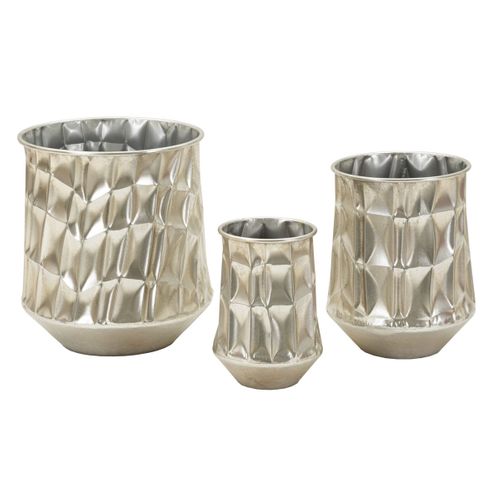 Lot De 3 Pots Décoratifs Mf775, Métal, Argent, 35x35x38,5 Cm