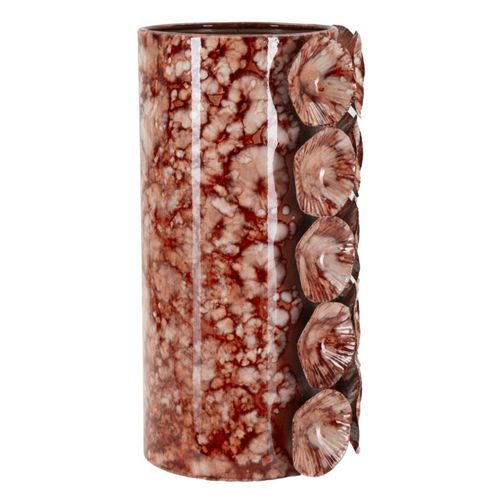 Vase Décoratif Mf854, Métal, Rouge, 12,5x12,5x24 Cm