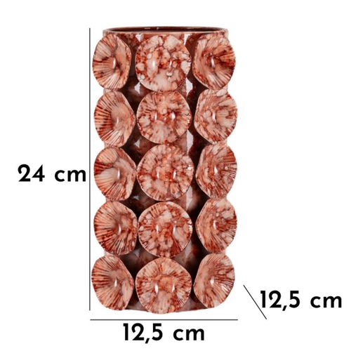 Vase Décoratif Mf854, Métal, Rouge, 12,5x12,5x24 Cm