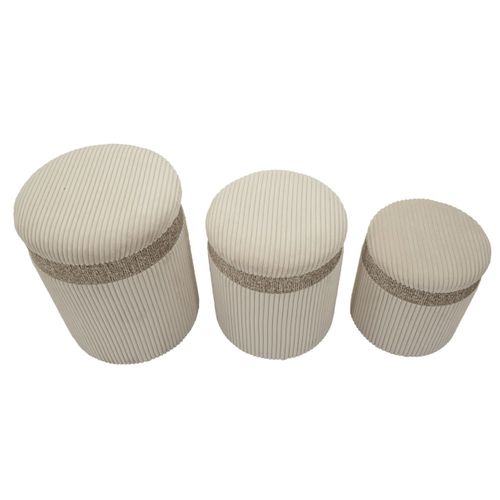 Lot De 3 Poufs Mf768, Mdf, Beige, 40,5x40,5x49,5 Cm