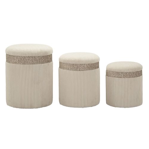 Lot De 3 Poufs Mf768, Mdf, Beige, 40,5x40,5x49,5 Cm