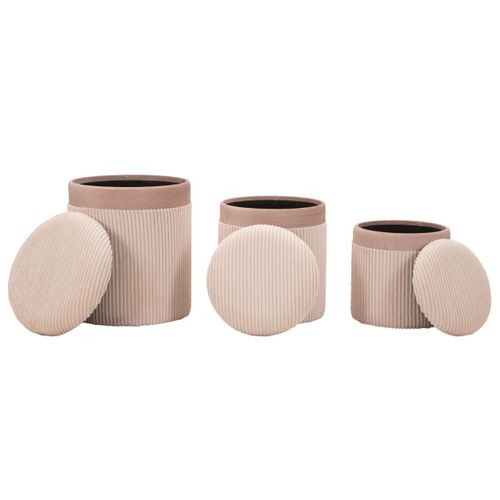 Lot De 3 Poufs Mf769, Mdf, Rose, 40,5x40,5x49,5 Cm