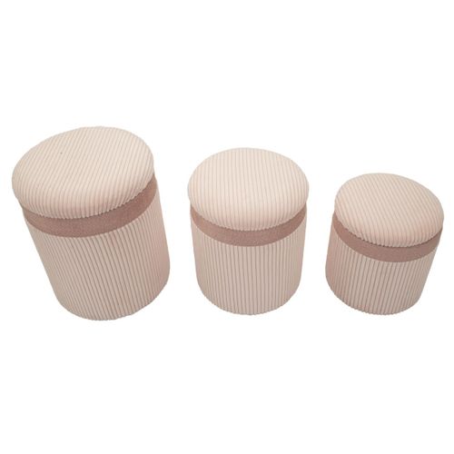 Lot De 3 Poufs Mf769, Mdf, Rose, 40,5x40,5x49,5 Cm