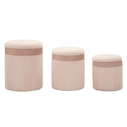 Lot De 3 Poufs Mf769, Mdf, Rose, 40,5x40,5x49,5 Cm