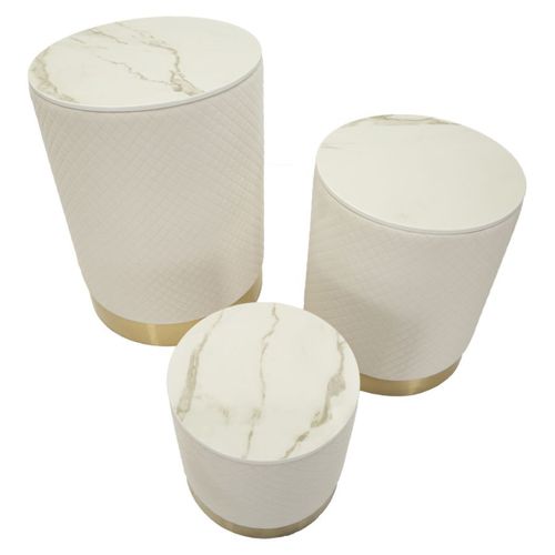 Lot De 3 Poufs Mf770, Bois, Beige, 60x60x80 Cm