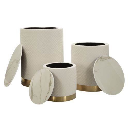 Lot De 3 Poufs Mf770, Bois, Beige, 60x60x80 Cm