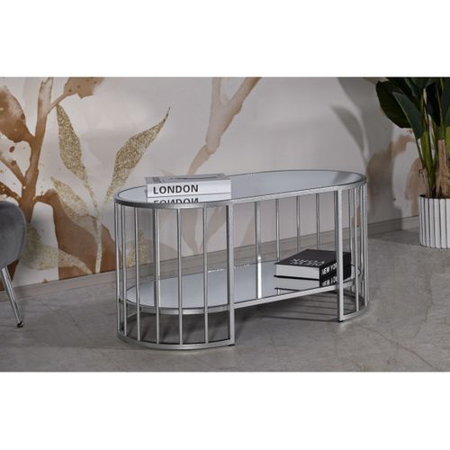 Table D'appoint Mf793, Métal, Argent, 90x50x45 Cm