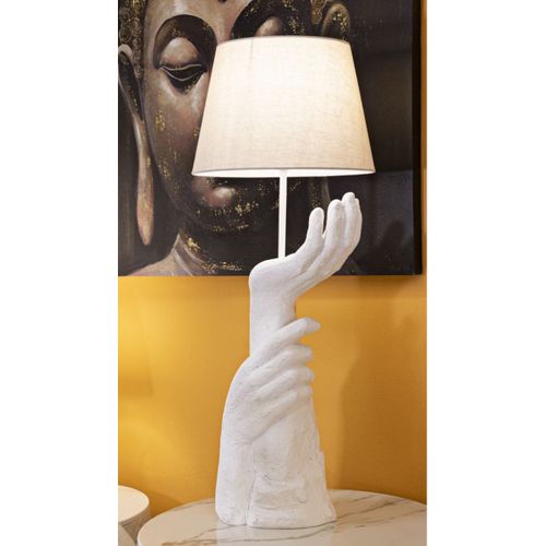 Lampe à Poser Mains, Polyrésine, Blanc, 35x35x93 Cm
