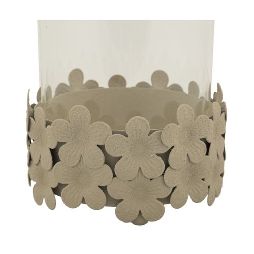 Bougeoir Mf749, Métal, Beige, 12x12x16 Cm