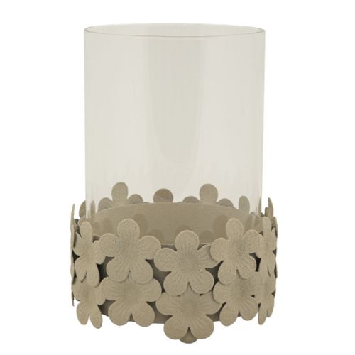 Bougeoir Mf749, Métal, Beige, 12x12x16 Cm