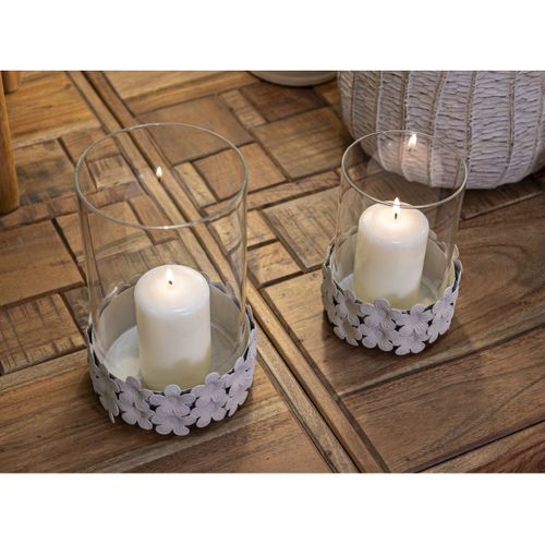 Bougeoir Mf749, Métal, Beige, 12x12x16 Cm