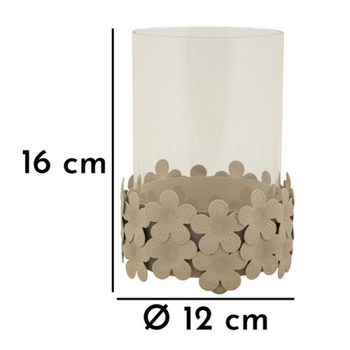 Bougeoir Mf749, Métal, Beige, 12x12x16 Cm