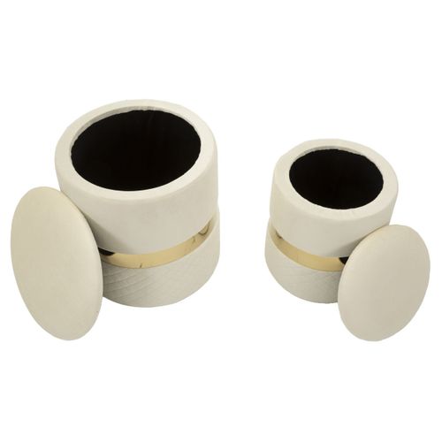 Lot De 2 Poufs Mf868, Polyester, Beige, 37x37x42 Cm