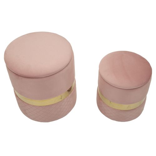 Lot De 2 Poufs Mf869, Polyester, Rose, 37x37x42 Cm