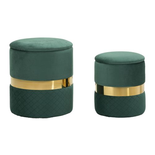 Lot De 2 Poufs Mf870, Polyester, Vert, 37x37x42 Cm