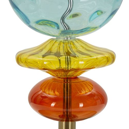 Lampe à Poser Mf922, Tissu, Bleu, 35x35x73 Cm