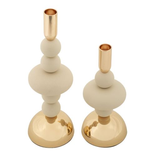 Bougeoir Mf925, Acier, Beige, 10x10x30 Cm