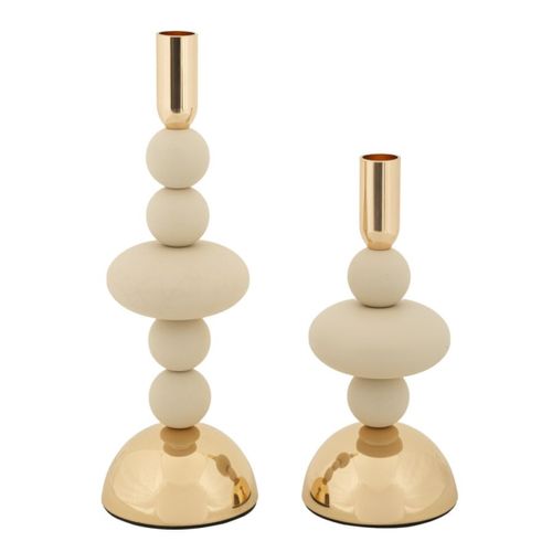 Bougeoir Mf925, Acier, Beige, 10x10x30 Cm