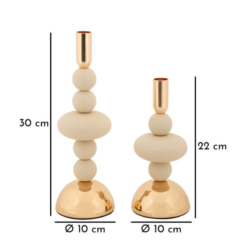 Bougeoir Mf925, Acier, Beige, 10x10x30 Cm