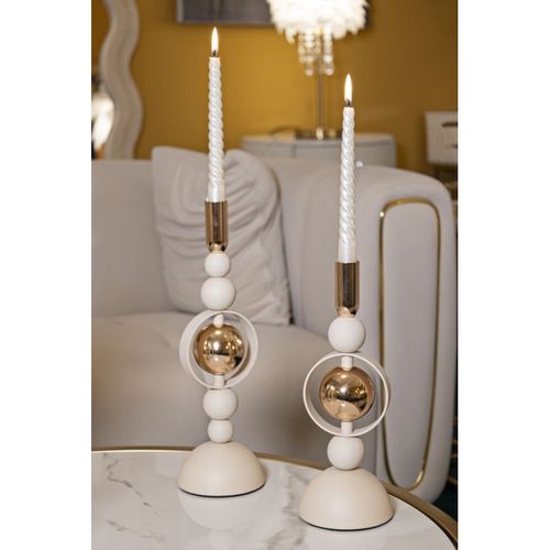 Bougeoir Mf927, Acier, Beige, 10x10x33 Cm