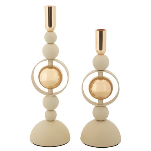 Bougeoir Mf927, Acier, Beige, 10x10x33 Cm