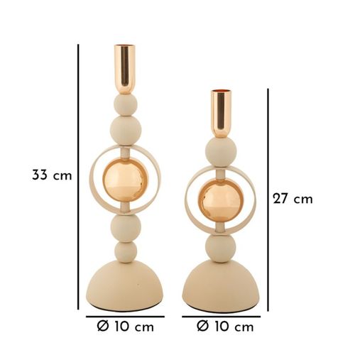 Bougeoir Mf927, Acier, Beige, 10x10x33 Cm