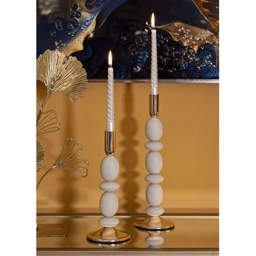 Bougeoir Mf929, Acier, Beige, 10x10x33,5 Cm