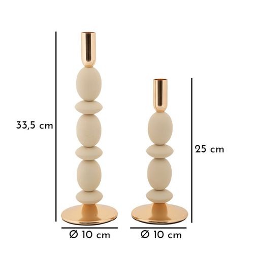 Bougeoir Mf929, Acier, Beige, 10x10x33,5 Cm