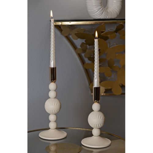 Bougeoir Mf931, Acier, Beige, 10x10x25,5 Cm