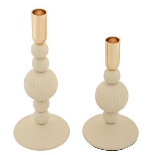 Bougeoir Mf931, Acier, Beige, 10x10x25,5 Cm